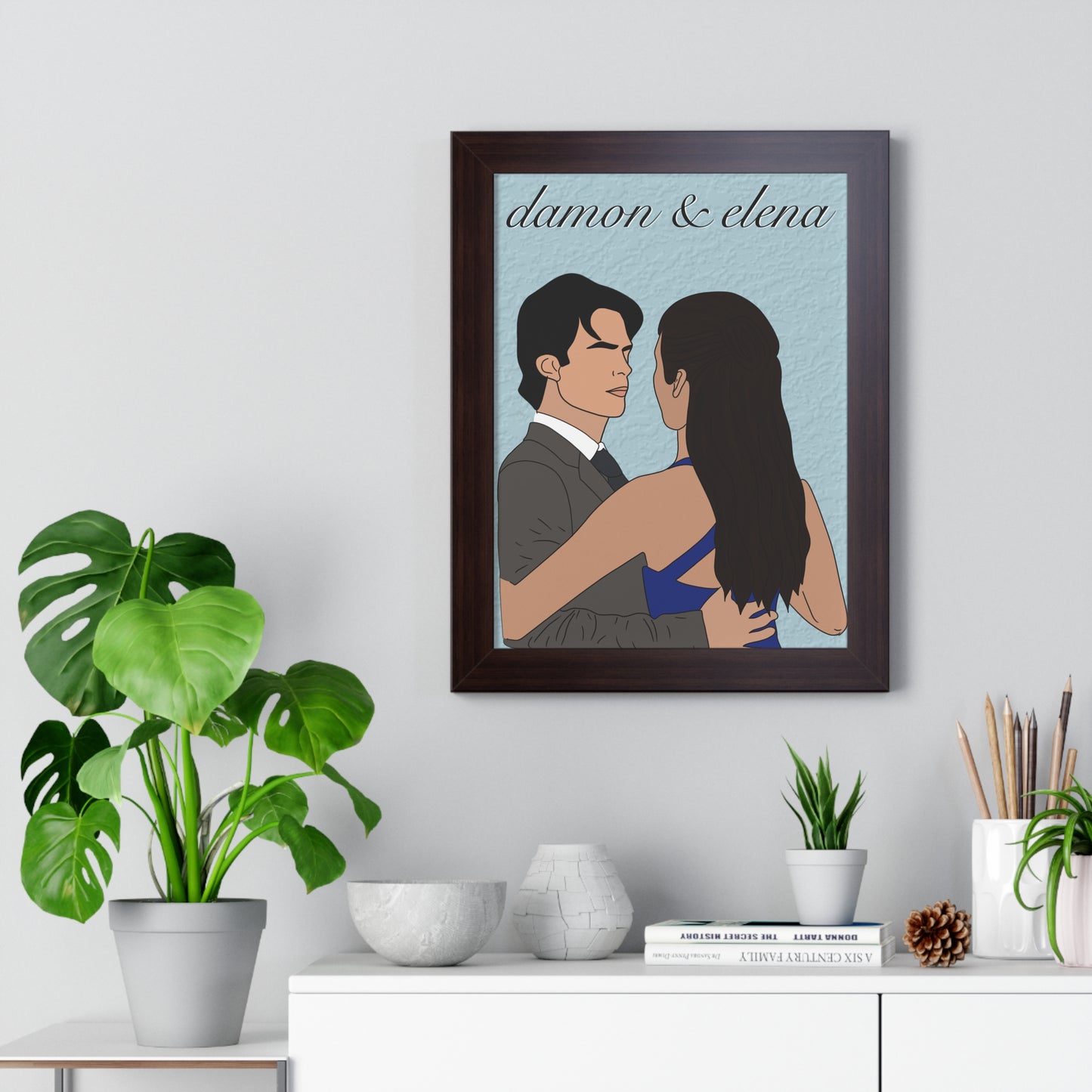 damon & elena black framed mural