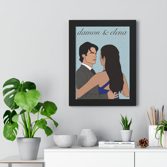 damon & elena black framed mural